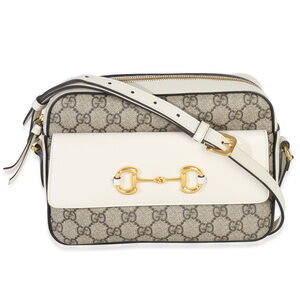 Gucci White GG Supreme Canvas Small 1955 Horsebit Shoulder Bag